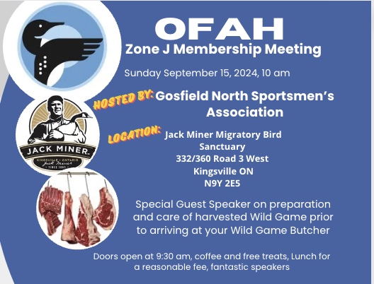 OFAH Zone J meeting, Sept 15th. 930am. OFAH Zone J meeting, Sept 15th. 930am.